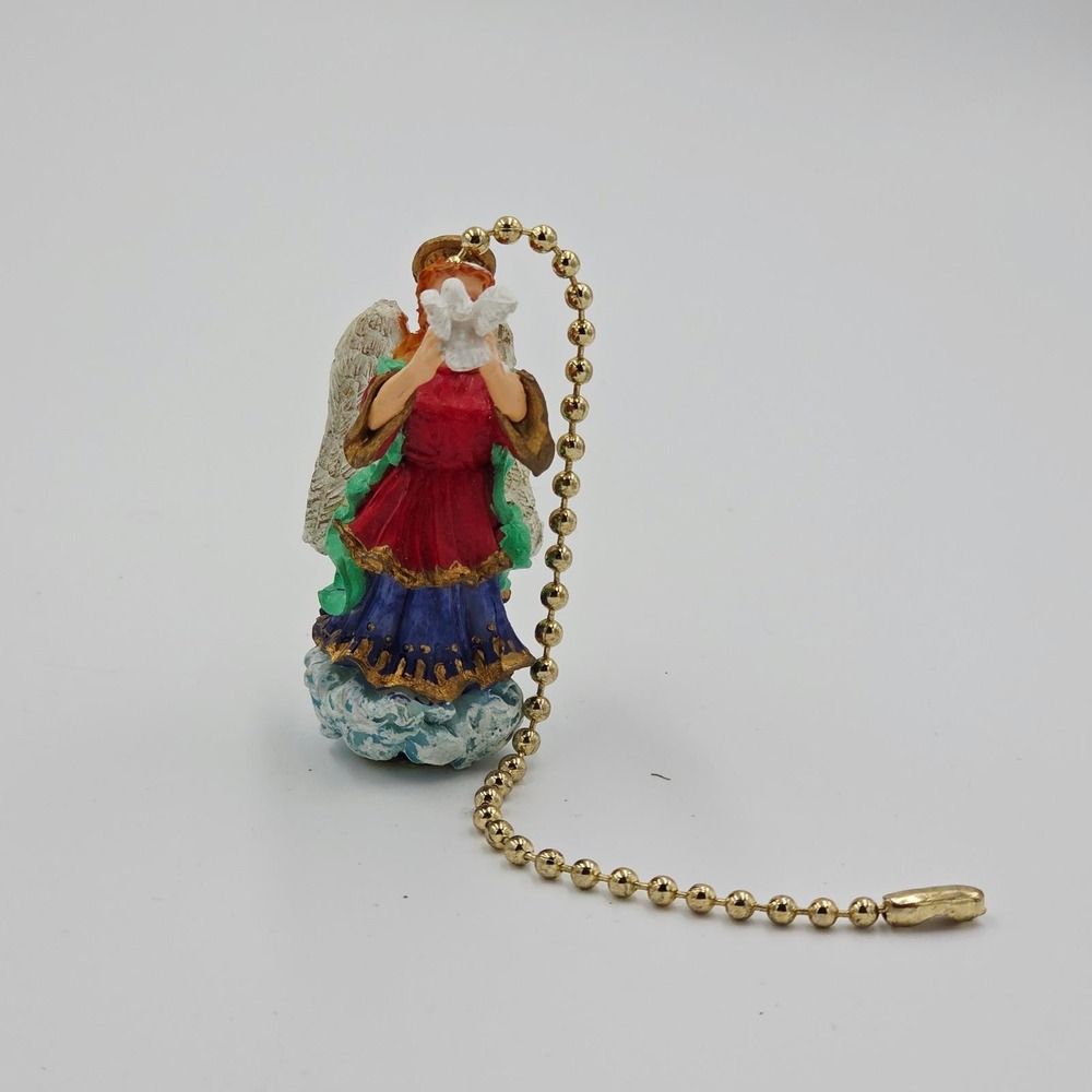 Cherubic Angel‎ Holding Dove Figurine Ceiling Fan Pull Chain Ornament Gold Tone